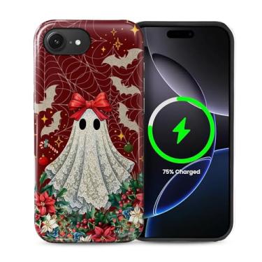Imagem de ZHEGAILIAN Capa compatível com iPhone 16e, [compatível com MagSafe], capa rígida híbrida de 2 camadas para meninas, meninos, mulheres, homens, capa de telefone com design de fantasma de renda de Natal