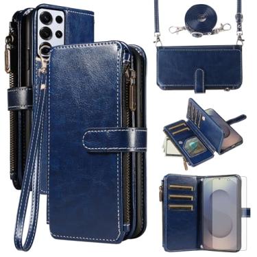 Imagem de Asuwish Capa de celular para Samsung Galaxy S25 Ultra 5G com protetor de tela de vidro temperado e cordão com zíper, porta-cartões, suporte para cartão, acessórios para celular S25Ultra 25S S 25