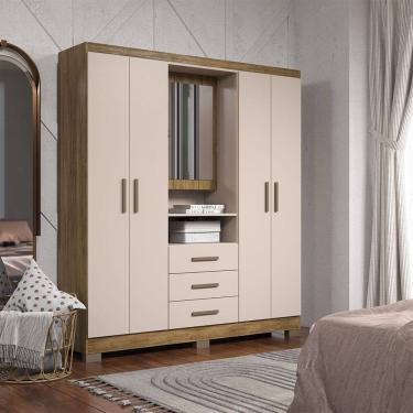 Imagem de Guarda-Roupa Casal com Espelho e Portas Ocultas 4 Portas 3 Gavetas MDP Corredicas Telescopicas