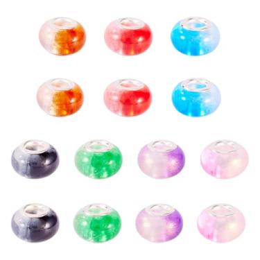 Imagem de 20 peças de contas europeias coloridas de dois tons de furo grande colorido Rondelle resina solta espaçador para bricolage corrente de cobra pulseira colar joias artesanato fabricação chaveiro cordão