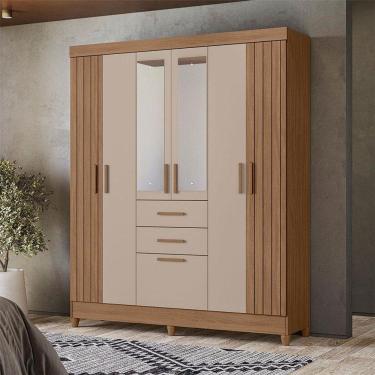 Imagem de Guarda Roupa Solteiro Ambiente Malta 7 Portas Carvalho Fendi Com Espelho - Moval