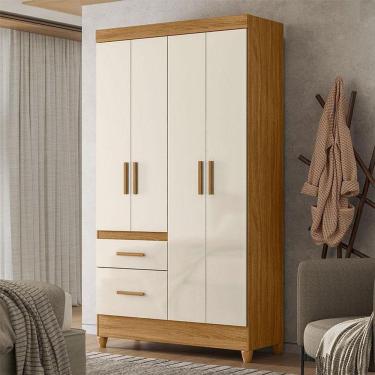 Imagem de Guarda Roupa Solteiro Ambiente Madri 4 Portas Freijó Off White - Moval