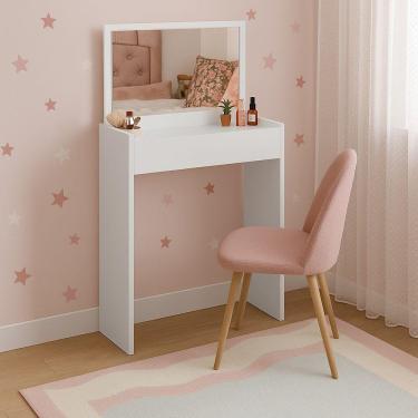 Imagem de Penteadeira Mesa Maquiagem Quarto Camarim Branco Com Espelho