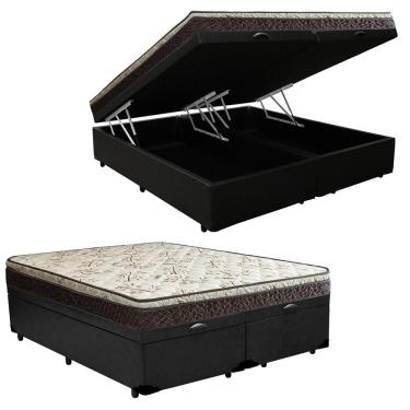 Imagem de Cama Box Baú Queen Sintético Bipartido + Colchão Elegance Ortopédico Espuma D33 Extra Firme 158x198x63 Cor:preto