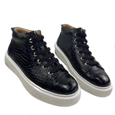 Imagem de Sapato masculino autêntico de couro de crocodilo verdadeiro verdadeiro couro de jacaré genuíno com cadarço no tornozelo, Preto, 38