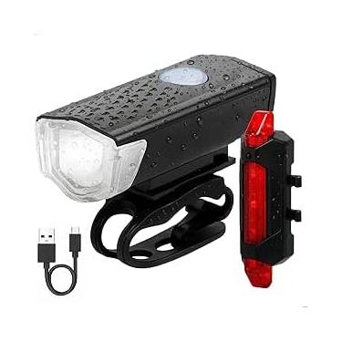 Imagem de Conjunto Multifuncional 3 Peças Lanterna para Bicicleta Recarregável Luzes Led – Frente e Traseira Resistênte a Chuva