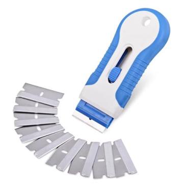 Imagem de Raspador de lâmina de barbear retrátil de plástico 10 peças – removedor de tinta adesivo adesivo de superfície segura para carros, janelas e caminhões
