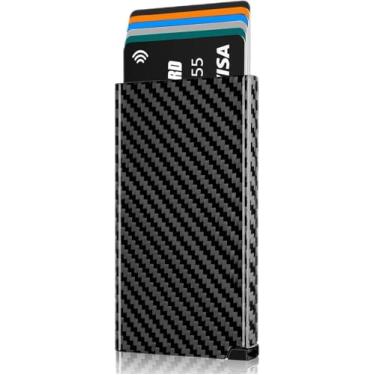 Imagem de T-carbon Porta-cartões de crédito de fibra de carbono, carteira de metal para homens, carteira Silm com proteção RFID, preto brilhante