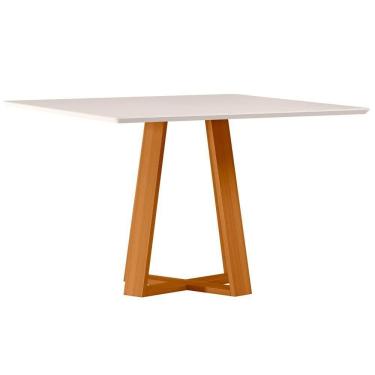 Imagem de Mesa De Jantar Quadrada 6 Lugares 135cm Tampo Mdf Com Vidro Lectus Ypê/off White - New Ceval