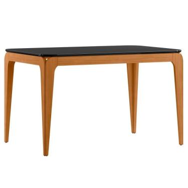 Imagem de Mesa De Jantar Para 4 Lugares 1,20m Tampo Mdf Com Vidro Aurea Ypê/preto - New Ceval