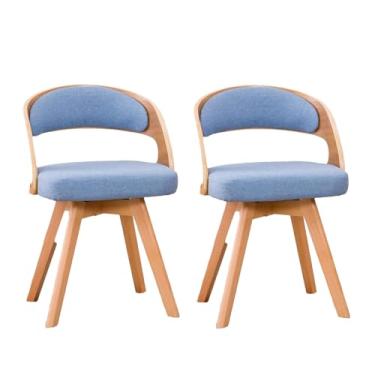 Imagem de Cadeiras de jantar de madeira, cadeira estofada giratória com almofada de linho de algodão e arco oco pernas de madeira para quarto e cozinha C 2 peças