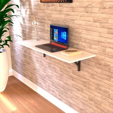 Imagem de Mesa Suspensa em MDF 90 120cm Industrial com Mão Francesa – Prateleira Gamer Home Office para Notebook (Branco,120cm x 30cm)