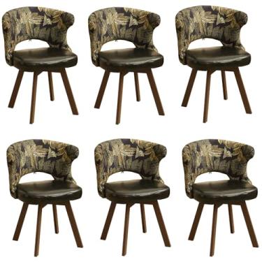 Imagem de Cadeiras de jantar giratórias de 360°, cadeira estofada com apoio de braço e encosto vazado, pernas grossas de madeira maciça, 150 kg, 6 peças