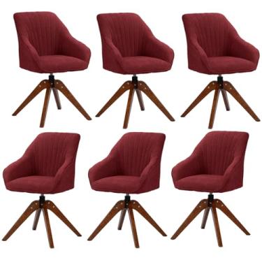 Imagem de HGTRH Cadeira de mesa giratória, moderna de meados do século, com detalhes de fibra de algodão com pernas de madeira, G 6 peças