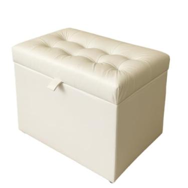 Imagem de Puff Baú Decorativo Estofado C/pistão á gás 68 cm 100% MDF(BRANCO CORINO,Rodizios c/travas)
