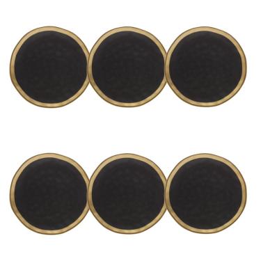 Imagem de Conjunto de Pratos de Sobremesa 06 Peças Dubai Preto e Dourado 22cm Wolff