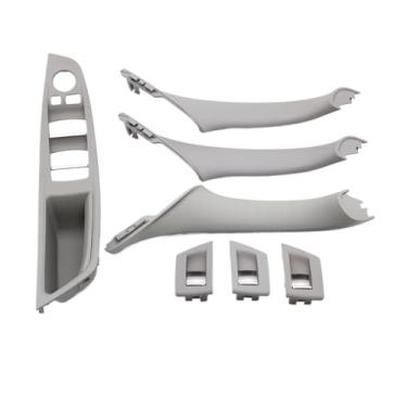 Imagem de Lhd rhd bege preto marrom ostra interior do carro apoio de braço da porta dentro puxar conjunto compatível para bmw série 5 f10 f11 523i 525i 528i 530i(LHD Gray)