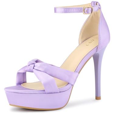 Imagem de Allegra K Sandálias femininas de salto agulha com nó torcido, salto agulha, Roxa, 35
