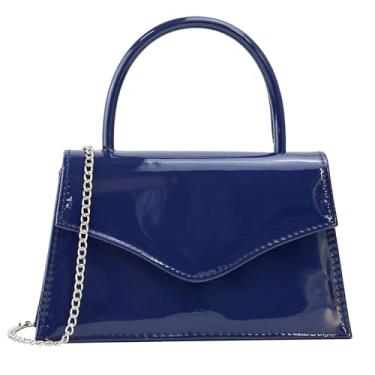 Imagem de Milisente Bolsa feminina para noite e festa nupcial, bolsa clutch para coquetel, formatura, com couro envernizado, Azul marinho