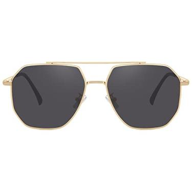 Imagem de MEETSUN Óculos de sol aviador retrô grandes para mulheres e homens, polarizados, grandes, vintage, clássicos, quadrados, aviadores, Armação dourada/lente cinza, Standard