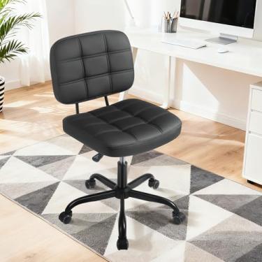 Imagem de Cadeira de mesa de escritório em casa sem braços com rodas – altura ajustável – rotação de 360° – encosto ergonômico – cadeira de escritório de computador com rodinhas para espaço pequeno, sala de