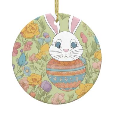 Imagem de Coelhinho da Páscoa, estampa floral, Natal, cerâmica, pendurado, pingentes de porcelana, decoração criativa de Natal