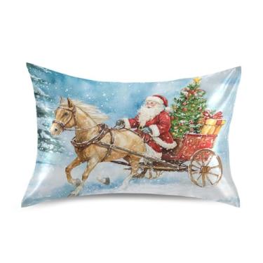 Imagem de Blueangle Fronha de cetim de rena de Papai Noel para cabelo e pele, fronha de seda, tamanho Queen (50,8 x 76,2 cm) - Capas de almofada de cetim refrescantes com fecho de envelope (835)