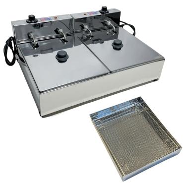 Imagem de Fritadeira Elétrica Industrial 2 Cubas 110V Com Tampa E Escorredor M