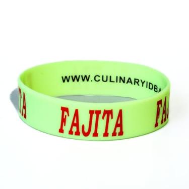 Imagem de Culinary ID Bands Etiqueta de garrafa de silicone, estampa FAJITA, serve para garrafas de draga e coqueteleira de 473 a 680 g, pulseira durável para identificação de alimentos, nível profissional, 1