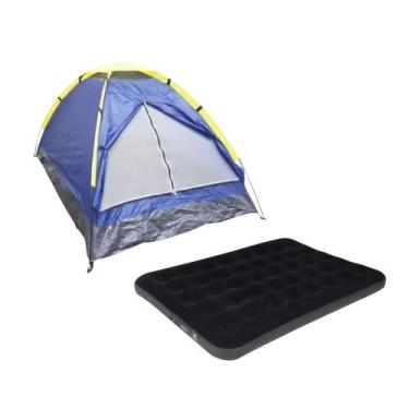 Imagem de Kit Barraca Iglu Camping Acampamento 2 Pessoas  Colchão Inflável Casal