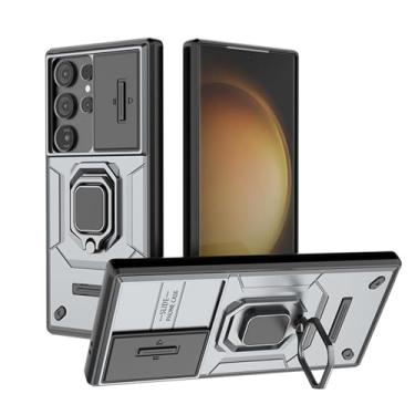 Imagem de LYJSMGZ Capa magnética para Samsung Galaxy S25 Ultra/S25 Plus/S25, com capa deslizante para câmera e suporte giratório de 360°, à prova de choque, cinza, S25 Plus