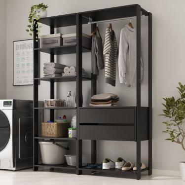 Imagem de Armário Multiuso De Lavanderia Modulado 135cm 2 Peças Multimóveis MP5058 Preto