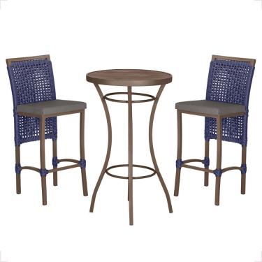 Imagem de Mesa Bistro E 2 Banquetas Roma Marrom Corda Náutica 11 Azul