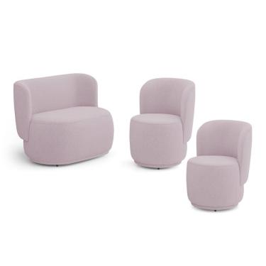 Imagem de Kit 02 Poltronas e 01 Namoradeira Orgânica Molly Bouclê Rosé - Abmaza