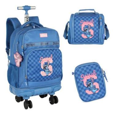 Imagem de Kit Mochila Com Rodinhas 360 Juvenil Original Stitch Disney, Azul