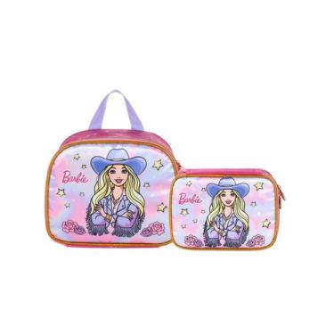 Imagem de Kit Escolar Barbie Cetim Luxo Lancheira Térmica + Estojo Box, Roxo