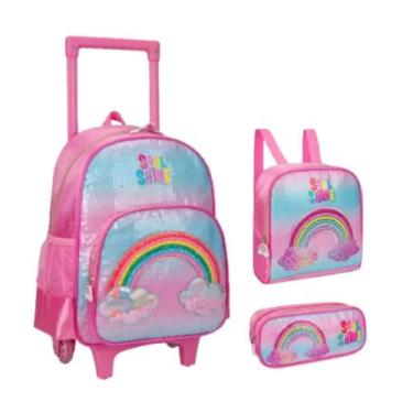 Imagem de Kit Mochila Carrinho + Lancheira + Estojo Infantil Soul Shine Rainbow 