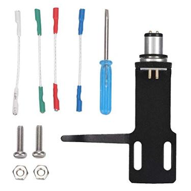 Imagem de Mugast Kit Phono Headshell, cartucho de toca-discos de liga de alumínio de 6,4 cm, inclui 4 cabos e 2 parafusos (preto)