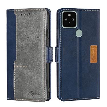 Imagem de For Google Pixel 5 Retro Texture Contrast Color Buckle Horizontal Flip Leather Phone Case with Holder