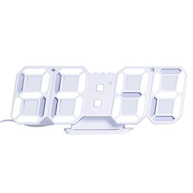 Imagem de Relógio Digital 3D LED Relógio Eletrônico de Mesa Relógio Despertador de Parede Brilhante Relógios Branco