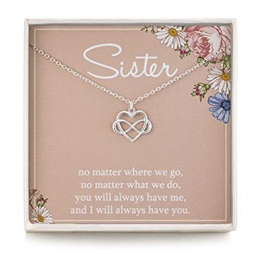 Imagem de RareLove Presentes para irmãs, prata esterlina 925 Tiny Infinity Heart Necklace para mulheres, joias de aniversário, presentes para irmãs, dia das mães