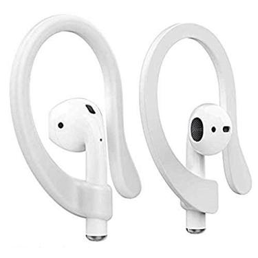 Imagem de Emoly 2 pares de ganchos de orelha para AirPods antiderrapantes de silicone compatíveis com Apple AirPods 1 e 2 para corrida, ciclismo, academia – Branco