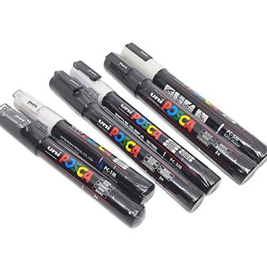 Imagem de 6 Marcadores Posca Uni-ball PC-1M 3M 5M - 3 Brancos 3 Pretos