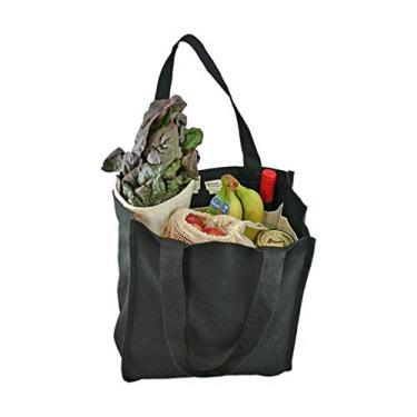 Imagem de (Black) - Simple Ecology Organic Cotton Deluxe Reusable Grocery Shopping Bag with Bottle Sleeves - Black (heavy duty, washable, durable handles, foldable, craft & gift bag, 6 bottle wine bag carrier)