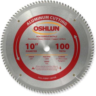 Imagem de Oshlun SBNF-100100 Lâmina de serra TCG de 25 cm (10 polegadas), 100 dentes com mandril de 1,5 cm (5/8") para alumínio e metais não ferrosos
