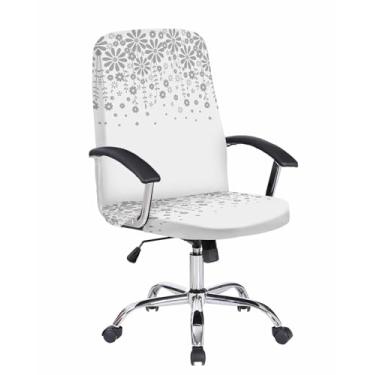 Imagem de Savannan Capa para cadeira de escritório, estampa floral cinza com estampa geométrica, branca, ajuste elástico, capa para cadeira de computador, capa removível para cadeira de escritório, 1 peça,