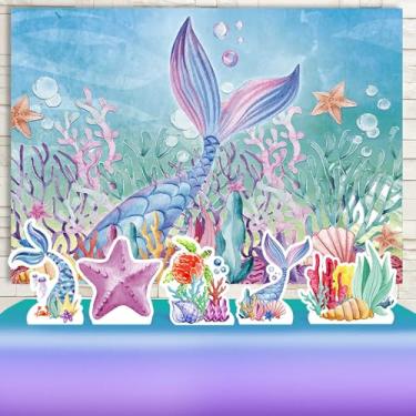 Imagem de Kit Decoração Festa de Aniversário Infantil Painel + Displays Cauda Sereia Aquarela