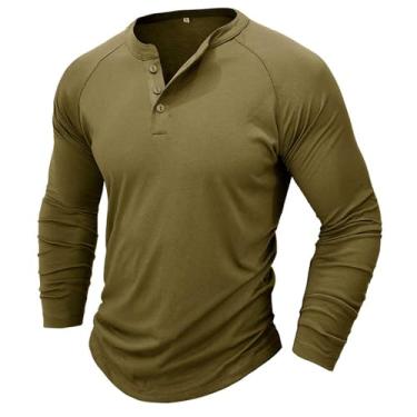 Imagem de Camisetas masculinas de manga comprida para homens gola canoa malhar atlética jogger quente básica outono inverno 2024, W-027 Verde limão militar, XXG