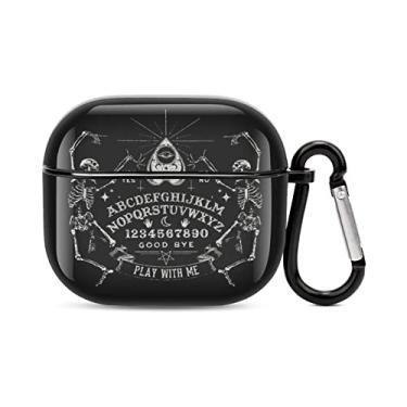 Imagem de YouTary Capa compatível com Airpods 3 2021 com chaveiro vintage esqueleto mágico ouija padrão preto, capa para fone de ouvido Apple AirPod, unissex, à prova de choque, carregamento sem fio