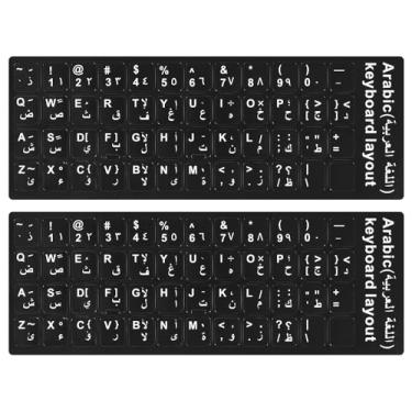 Imagem de CaseBuy 2 adesivos de teclado árabe, letras de teclado árabe-inglês, preto, vinil, para desktop, laptop e computador
